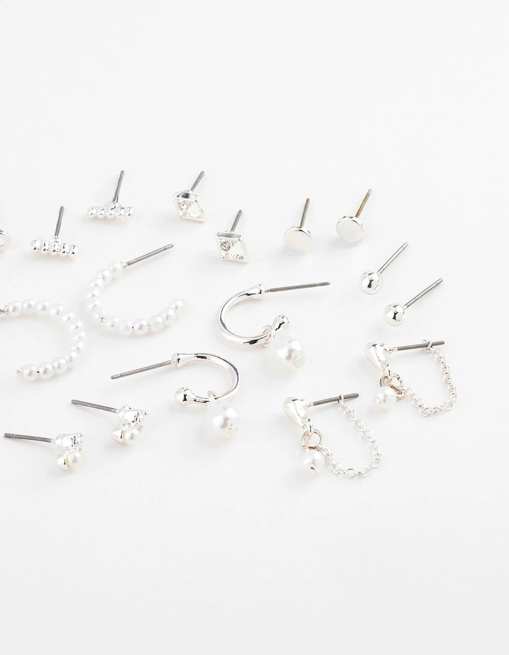 Silver Pearl Mixed Stud & Hoop Earring 12-Pack - Image 3