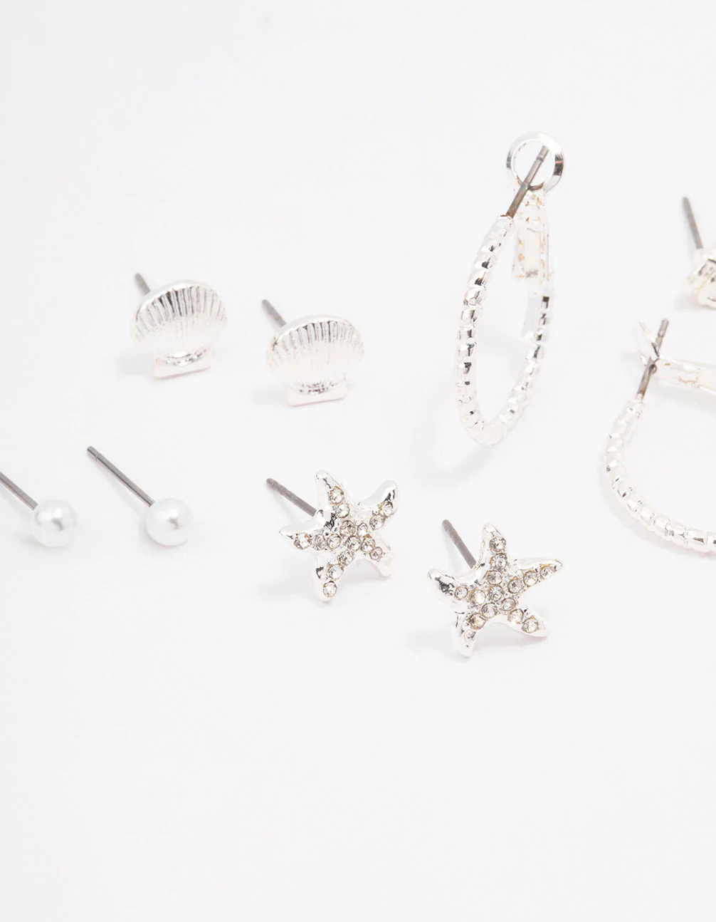Silver Shell Pearl Stud Earring 8-Pack - Image 2