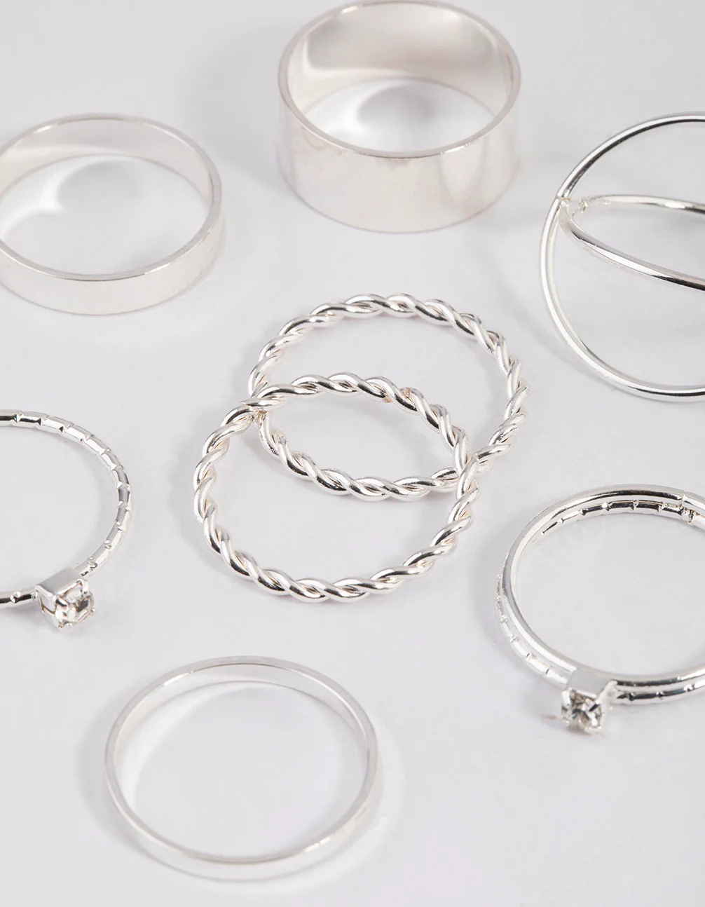 Silver Thick & Diamante Ring 8-Pack - Image 2