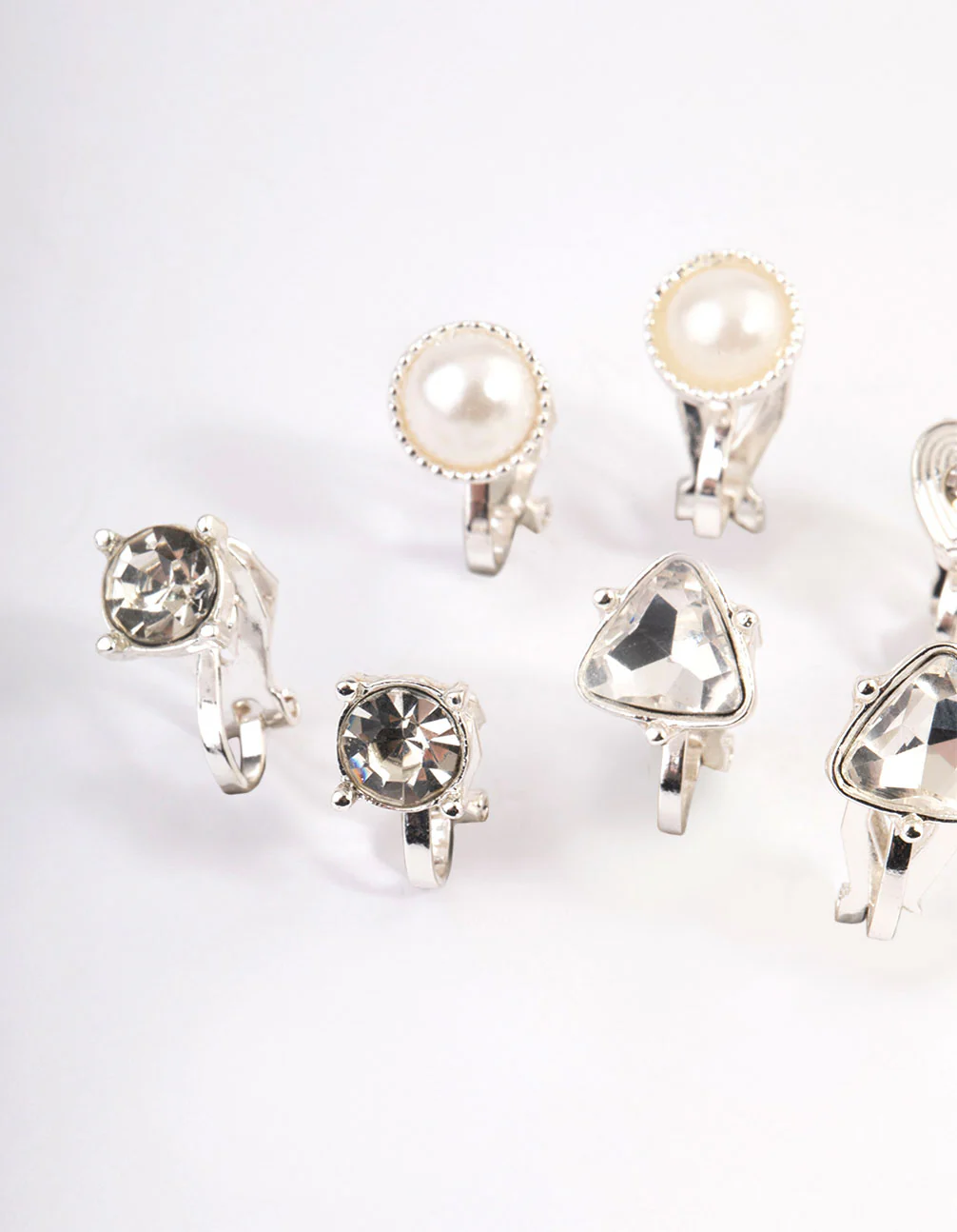 Silver Heart & Flower Clip On Earrings 5-Pack - Image 2