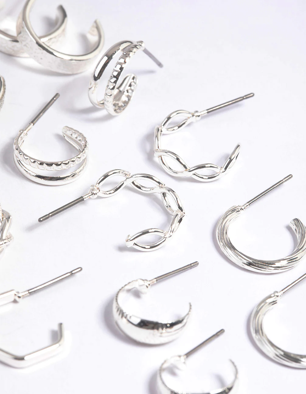 Silver Textured Glitter Hoop Earring 8-Pack - Image 2