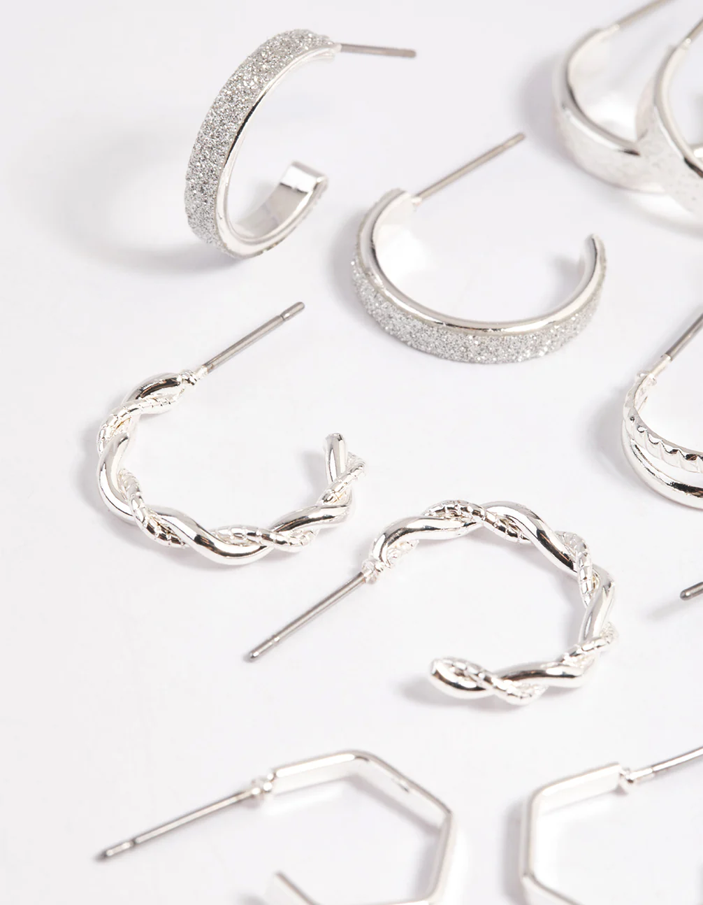 Silver Textured Glitter Hoop Earring 8-Pack - Image 3