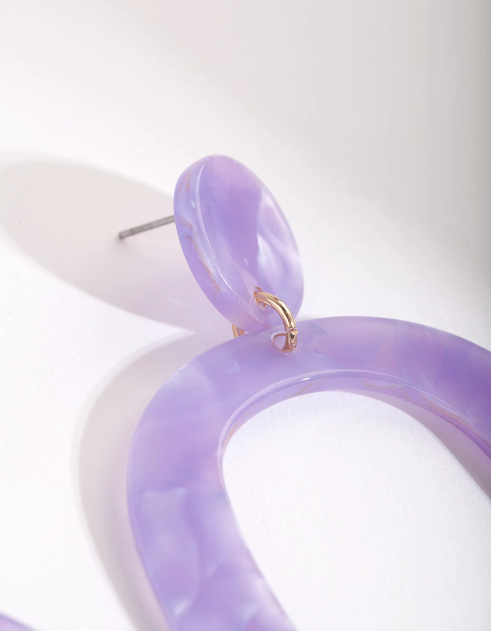 Purple Acrylic Oval Drop Earrings - Image 2