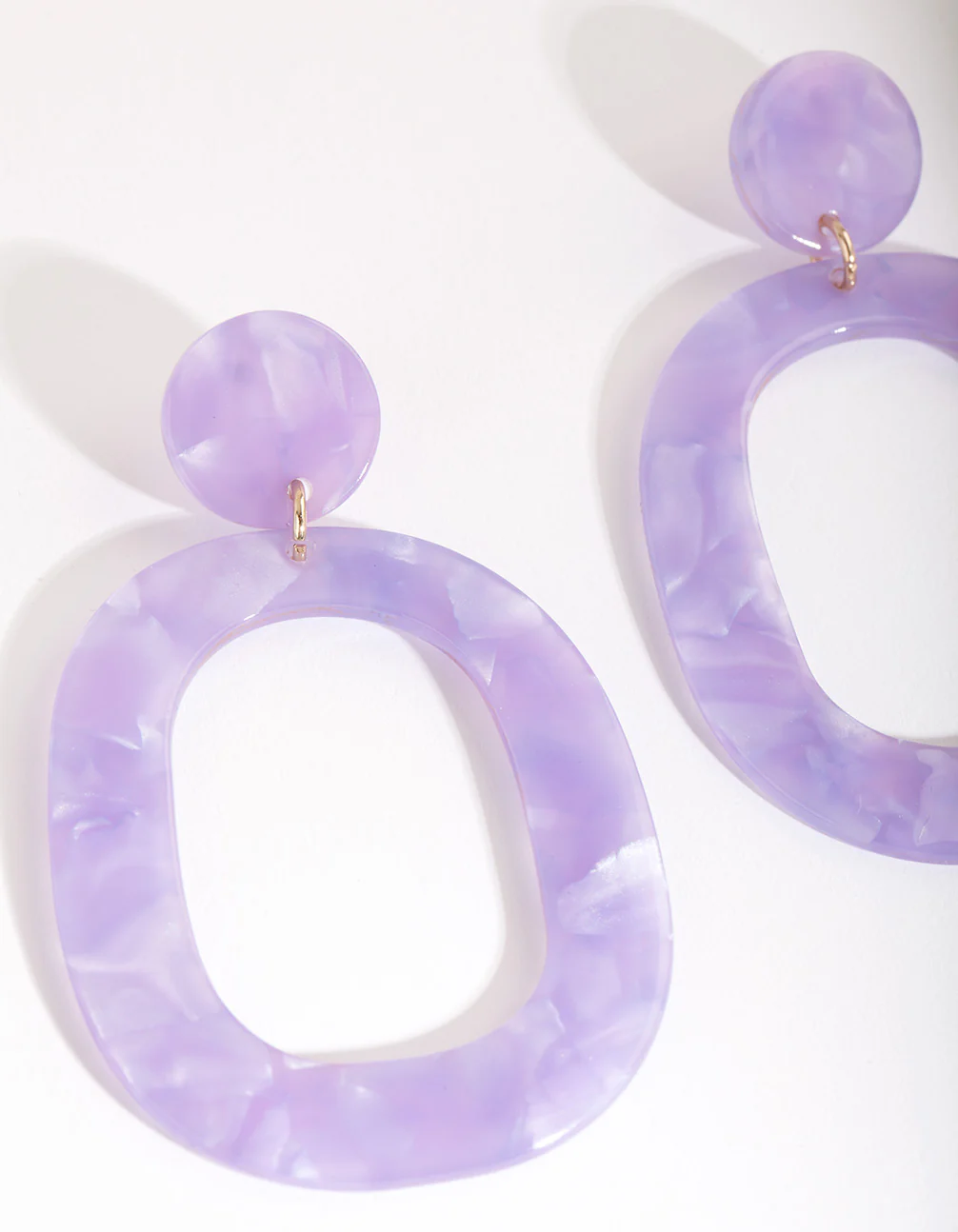 Purple Acrylic Oval Drop Earrings - Image 3