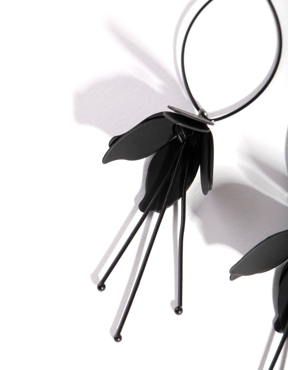 Black Coated Metal Flower Drop Earrings - Image 3