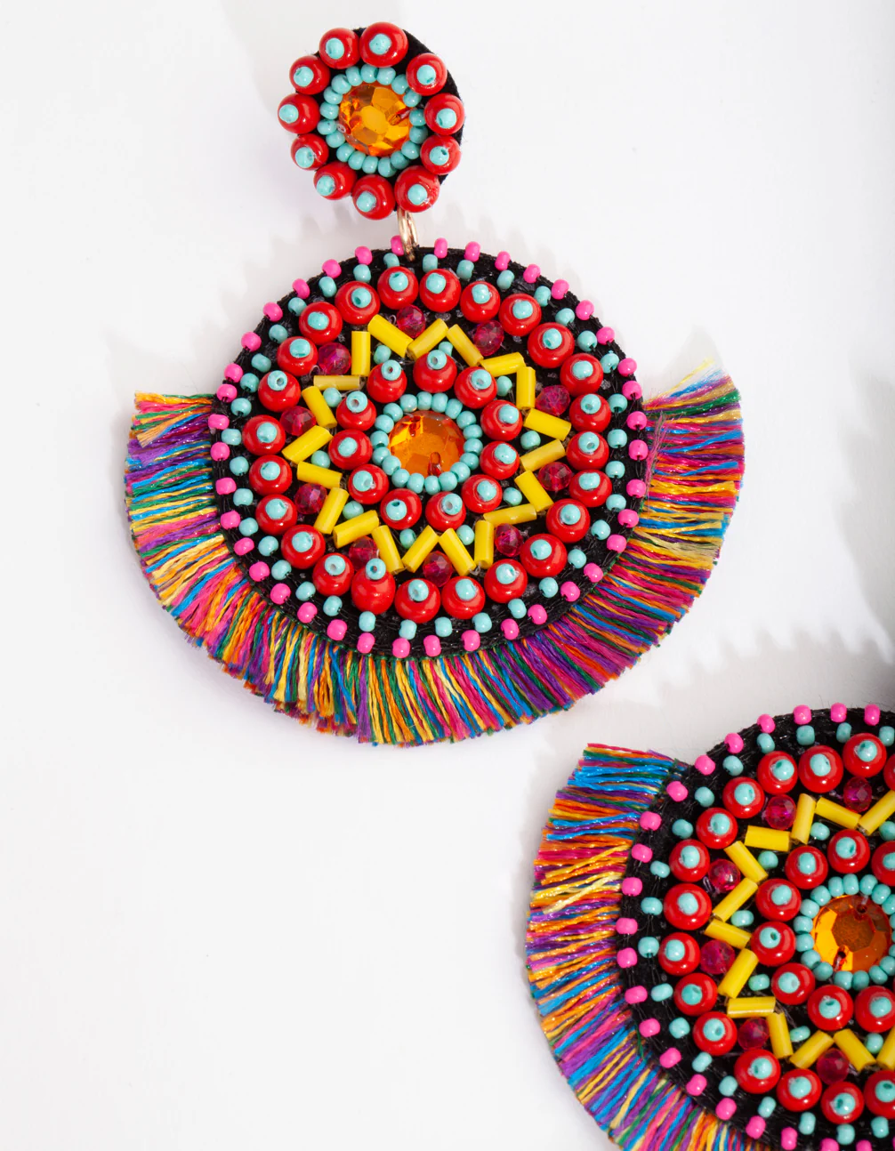 Fabric Bright Disc Tassel Earrings - Image 2