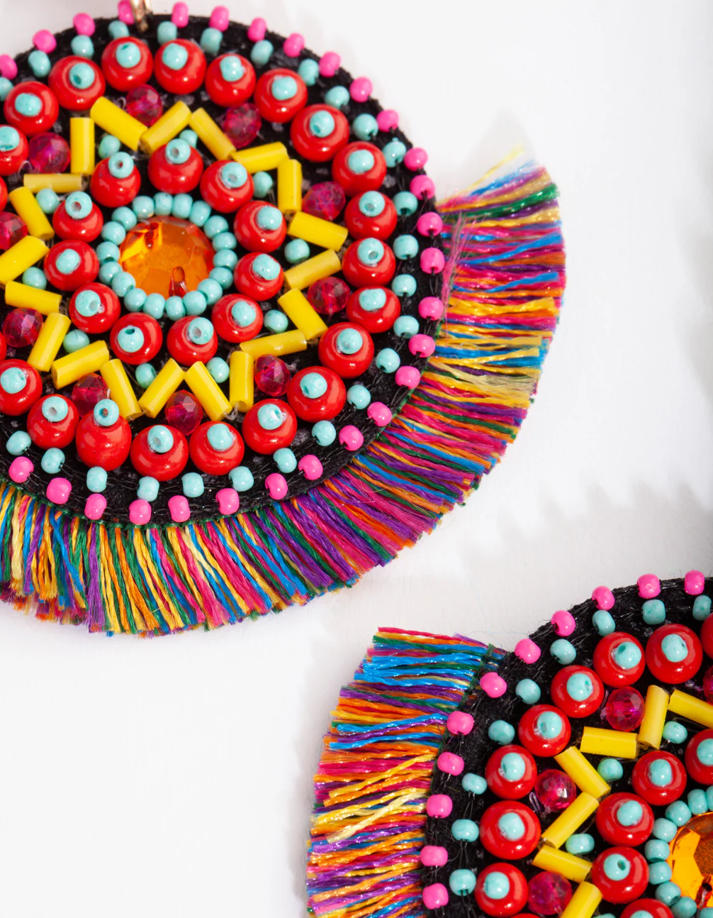Fabric Bright Disc Tassel Earrings - Image 3