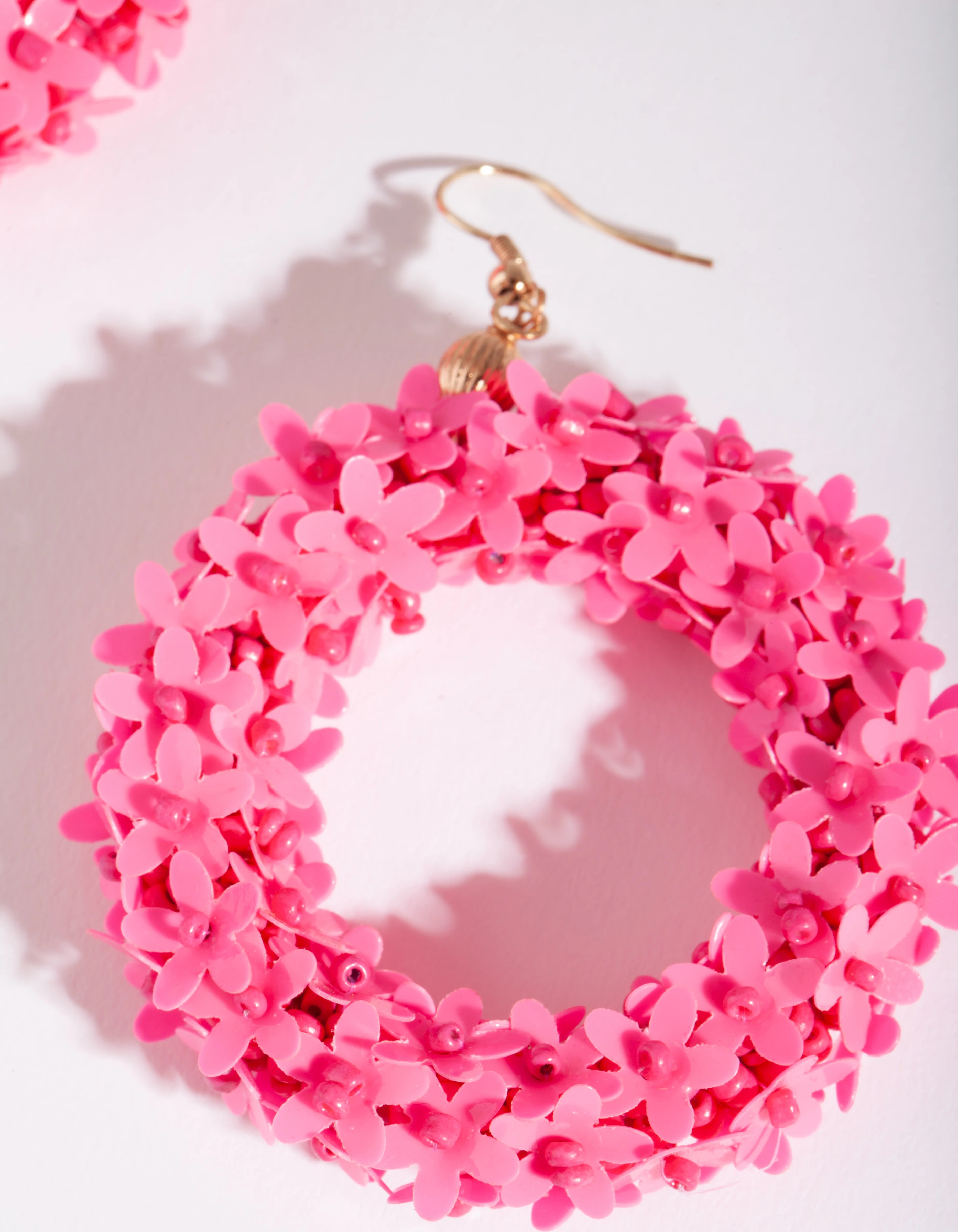 Pink Flower Wreath Drop Earrings - Image 2