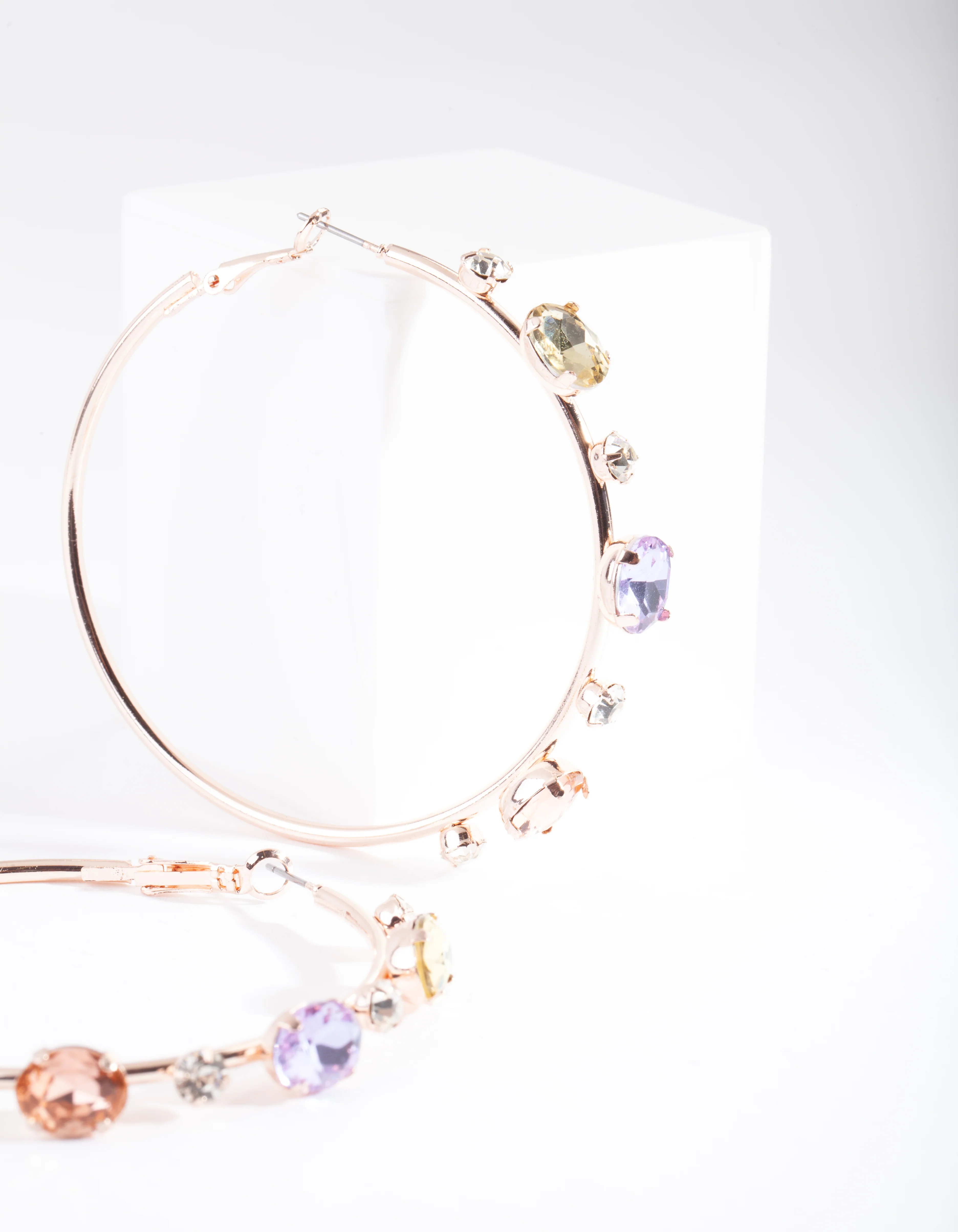 Rose Gold Jewelled Hoop Earrings - Image 2