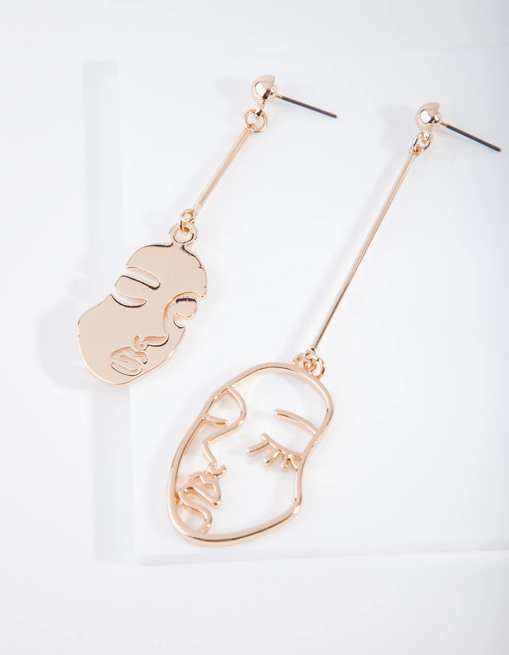 Gold Mismatched Face Earrings - Image 2