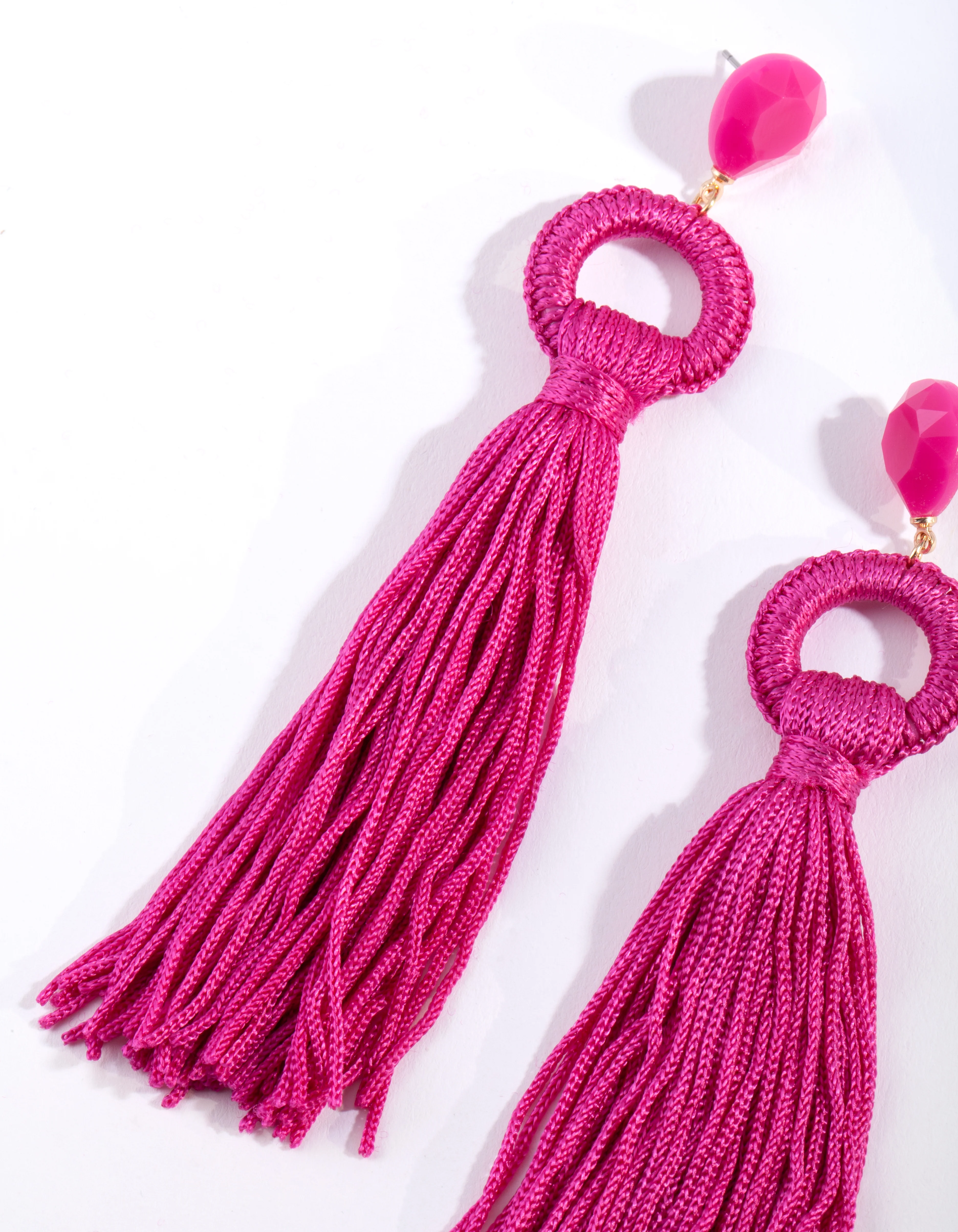 Pink Statement Tassel Earrings - Image 2