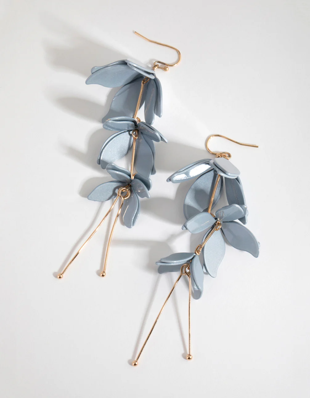 Blue Pearlised Flower Drop Earrings