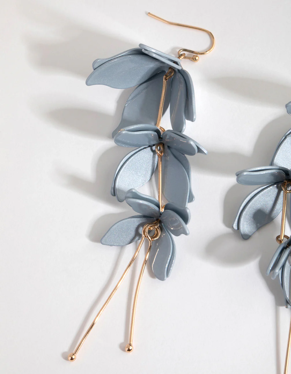 Blue Pearlised Flower Drop Earrings - Image 2