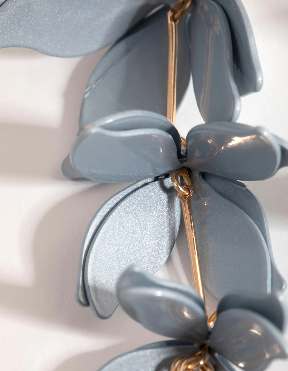 Blue Pearlised Flower Drop Earrings - Image 3