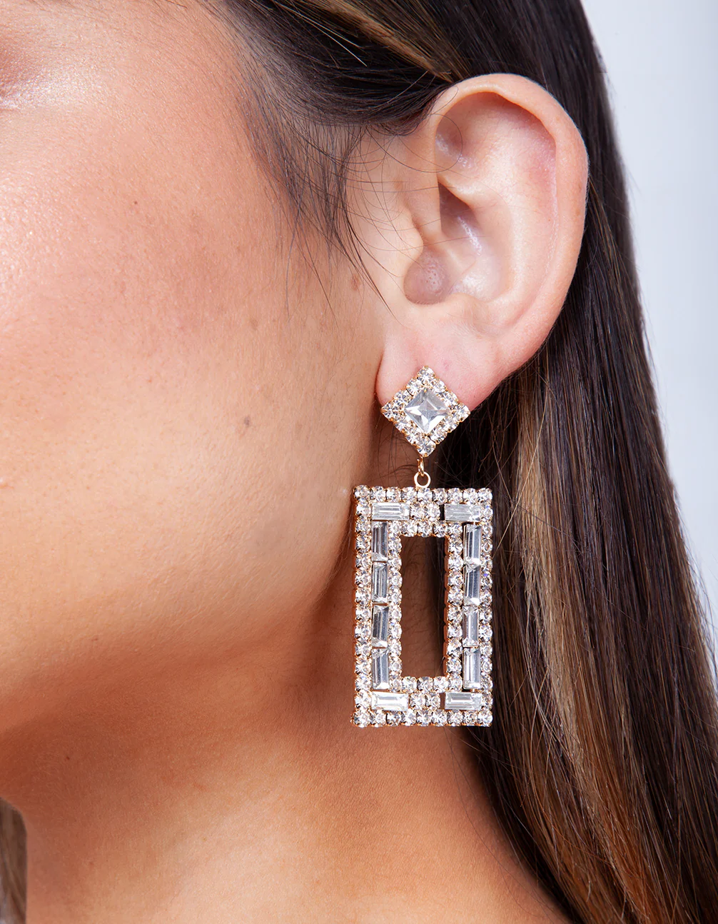 Small Square Diamante Drop Earrings - Image 3