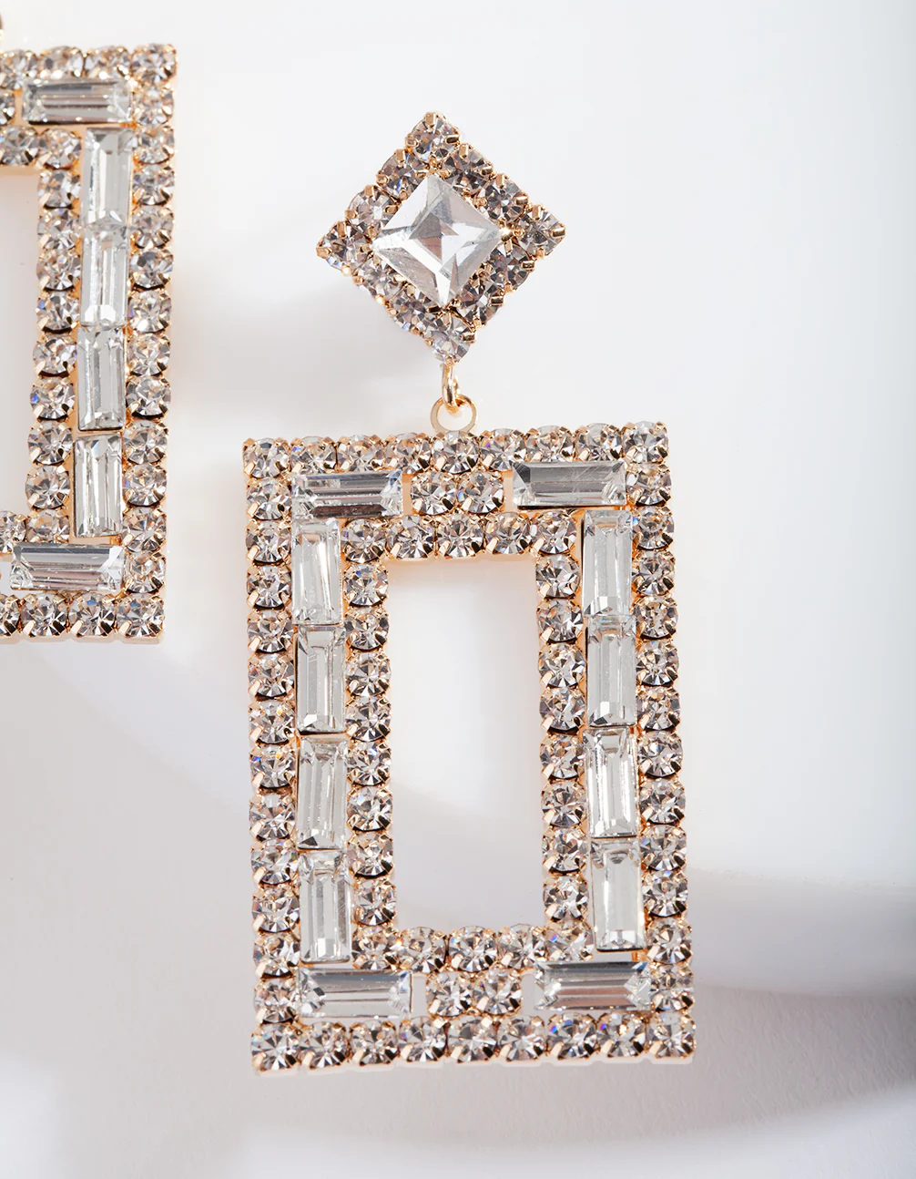 Small Square Diamante Drop Earrings - Image 4