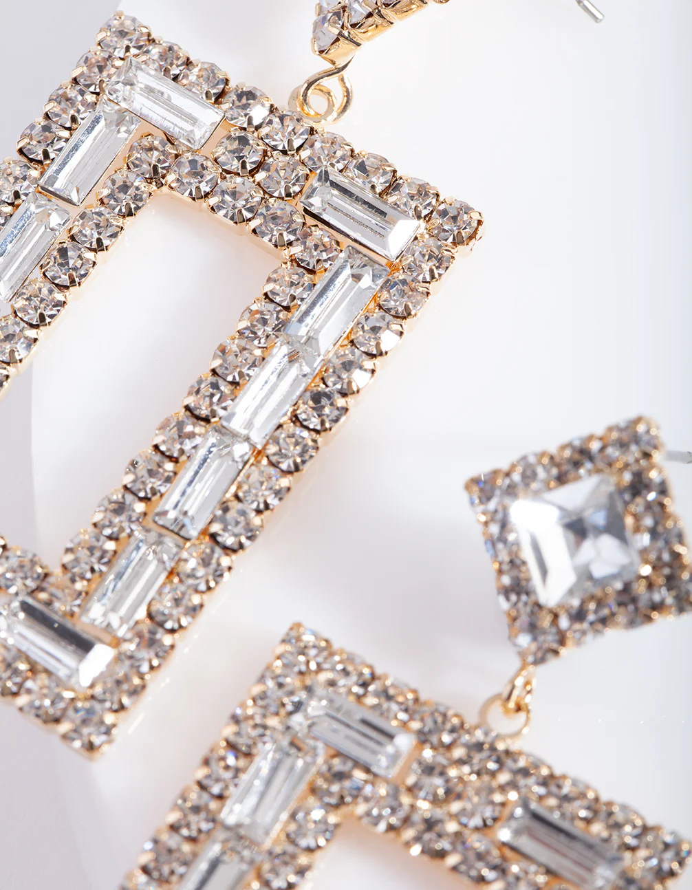 Small Square Diamante Drop Earrings - Image 5