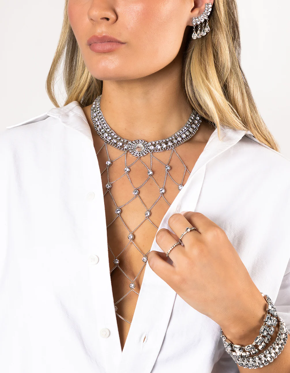 Silver Diamante Open Chain Choker - Image 2