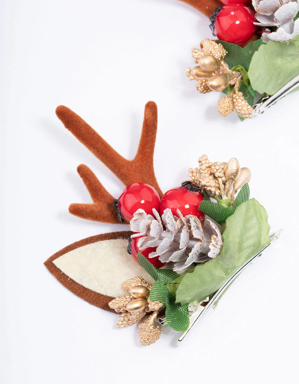 Fabric Reindeer Wreath Hair Clips 2-Pack - Image 2