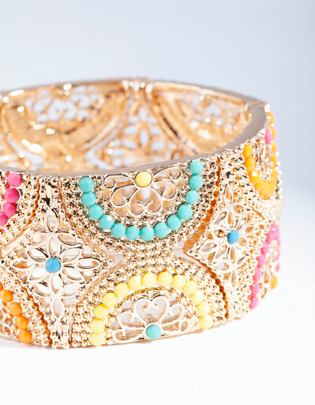 Antique Gold Bright Filigree Diamante Mix Bracelet - Image 2