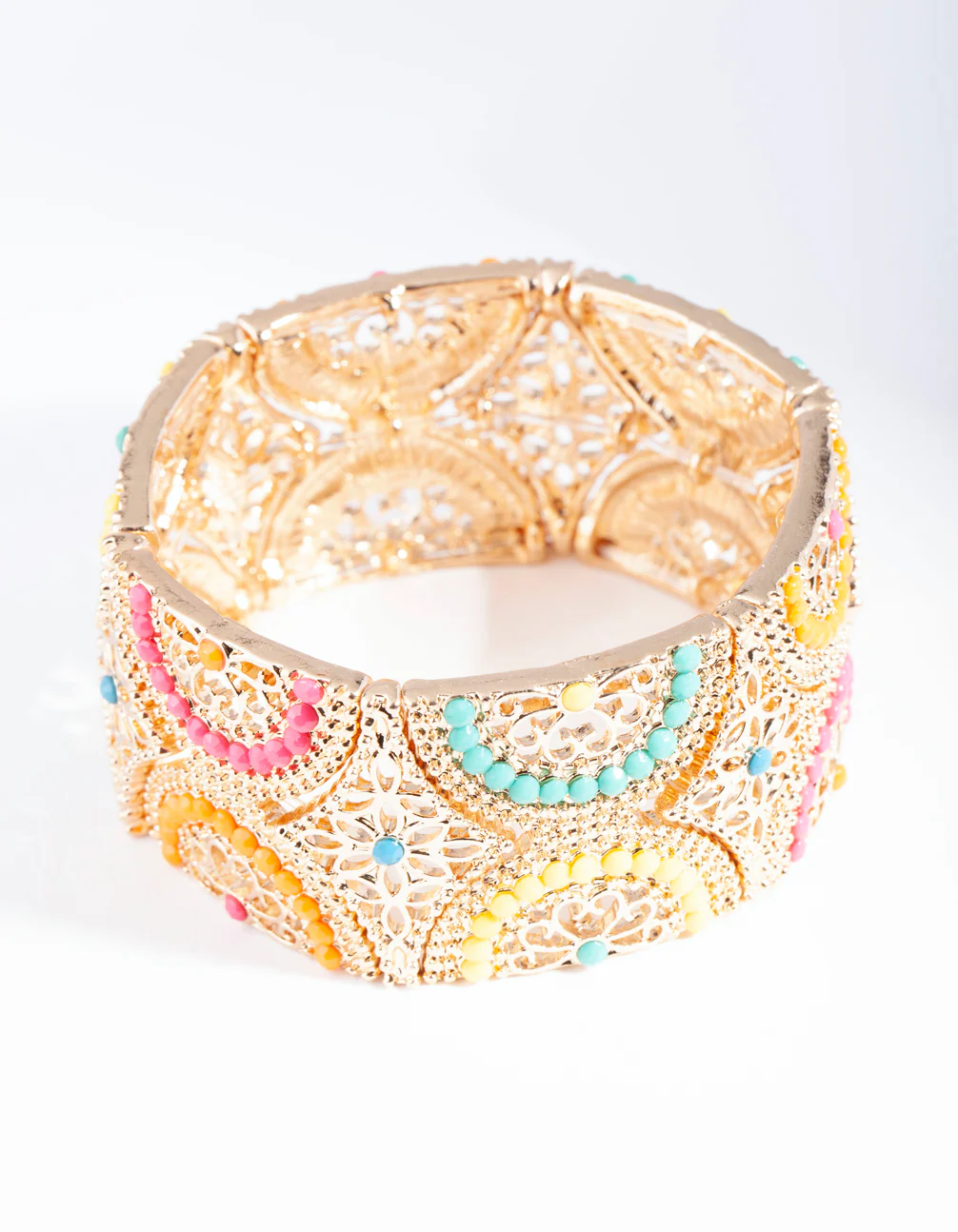 Antique Gold Bright Filigree Diamante Mix Bracelet - Image 3