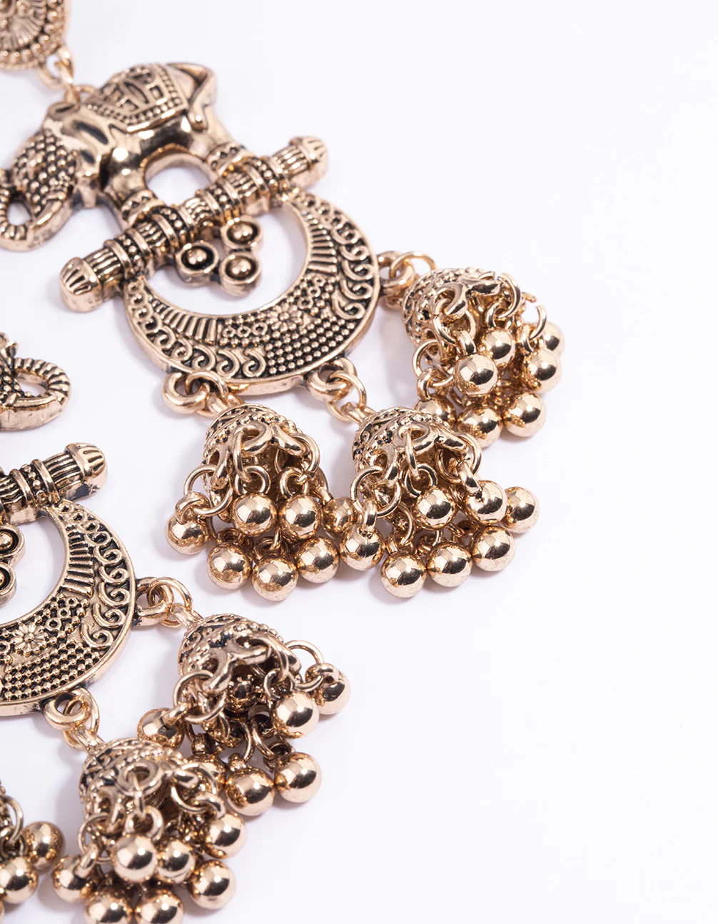 Long Antique Gold Elephant Jhumka Earrings - Image 3