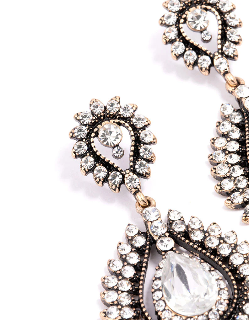 Burnished Gold Multi Stone Drop Earrings - Image 2