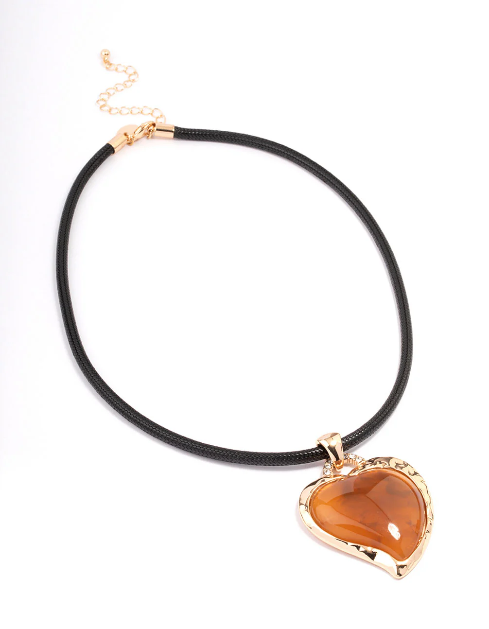 Gold Cord Textured Puffy Heart Pendant Necklace - Image 2