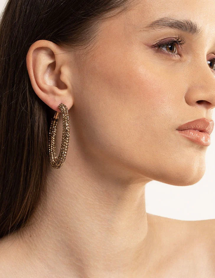 Gold Diamante 40mm Crystal Hoop Earrings - Image 2