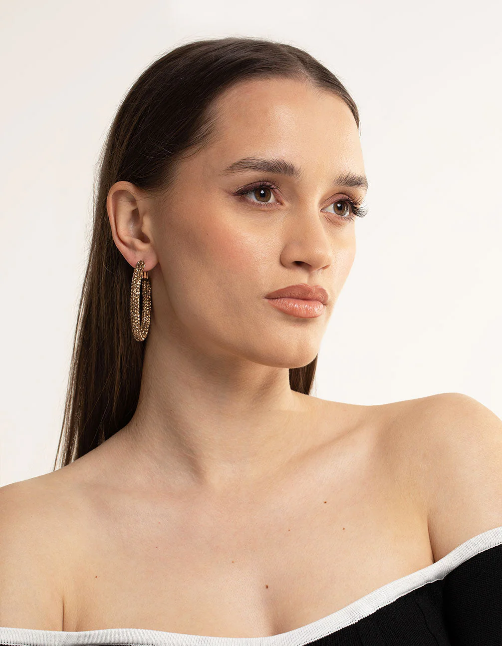 Gold Diamante 40mm Crystal Hoop Earrings - Image 3