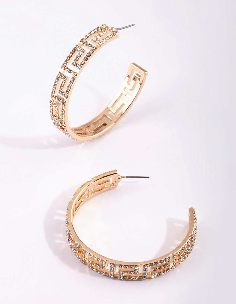 Gold Diamante Greek Key Hoop Earrings - Image 2