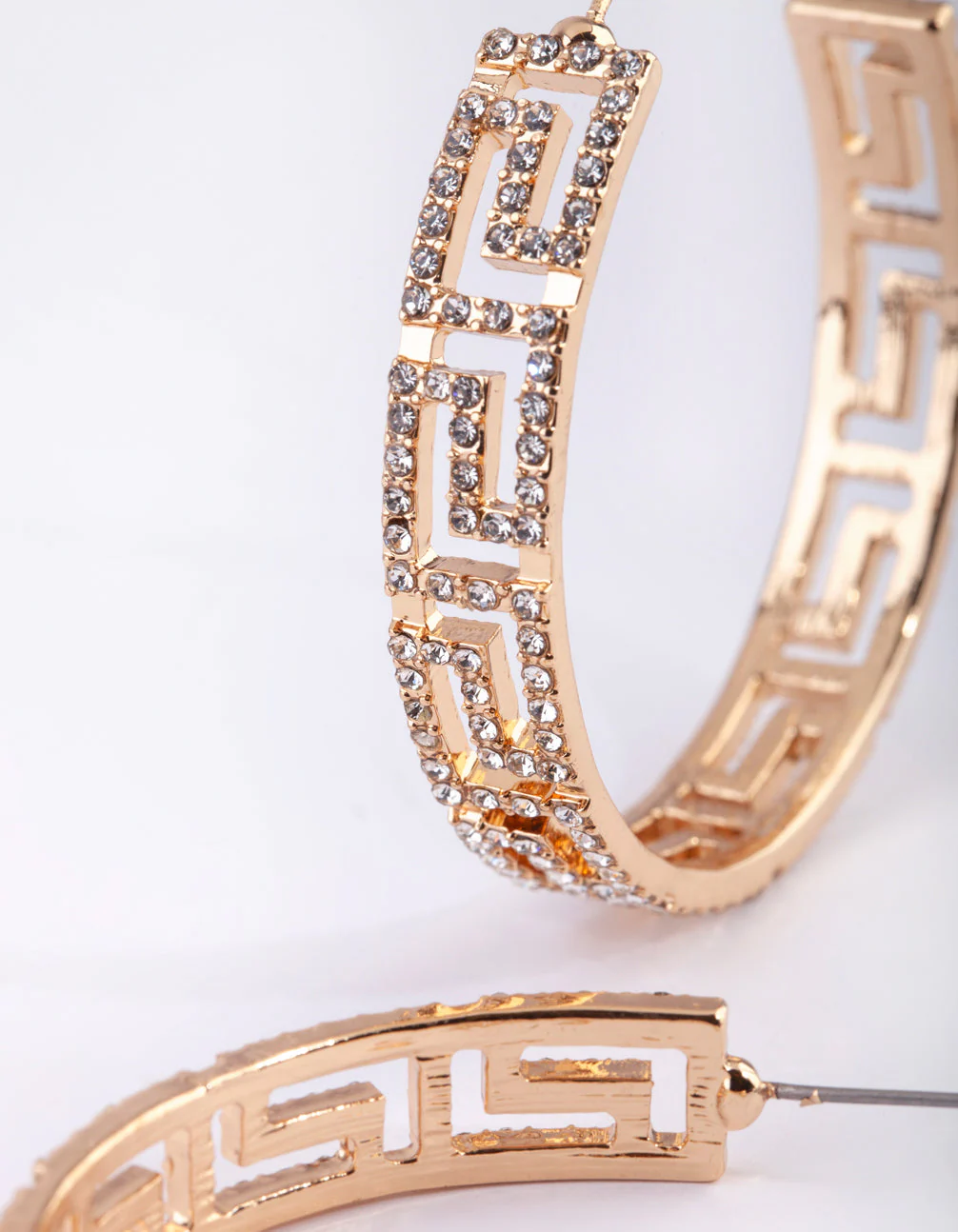 Gold Diamante Greek Key Hoop Earrings - Image 3