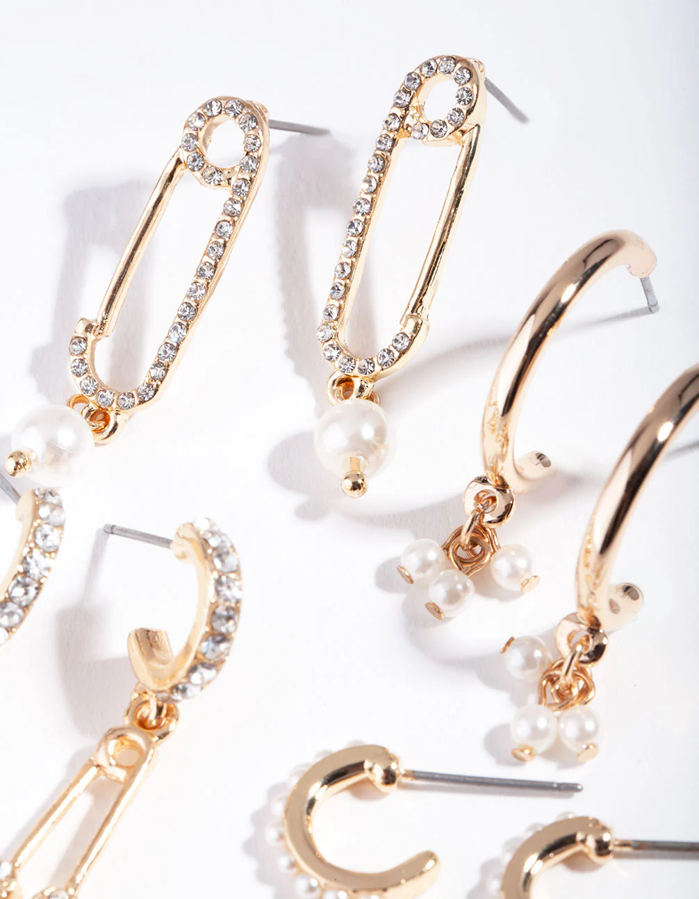 Gold Diamante Safety Pin Earring Pack - Image 2