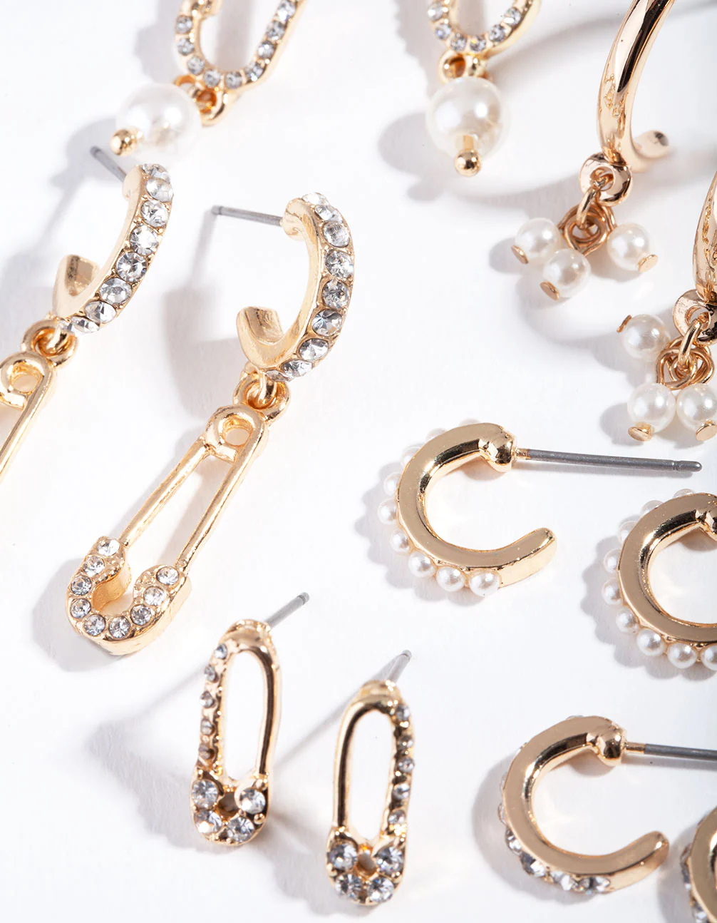 Gold Diamante Safety Pin Earring Pack - Image 3
