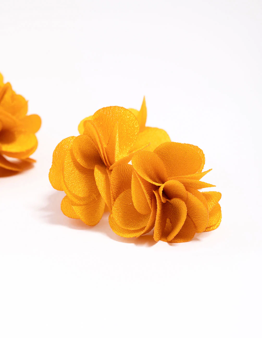 Gold & Yellow Fabric Flower Hoop Earrings - Image 2