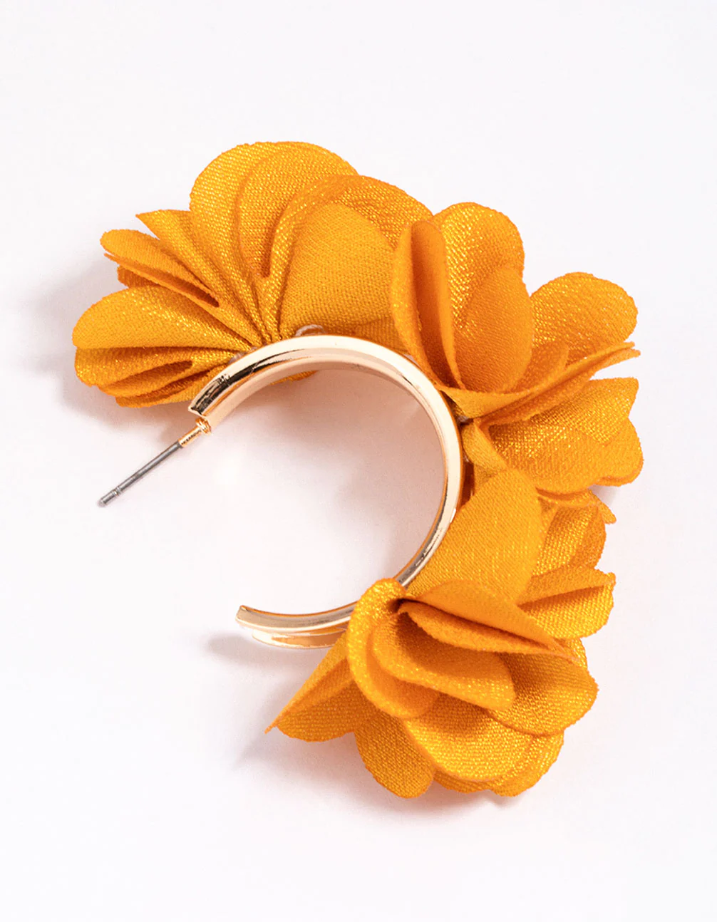 Gold & Yellow Fabric Flower Hoop Earrings - Image 3
