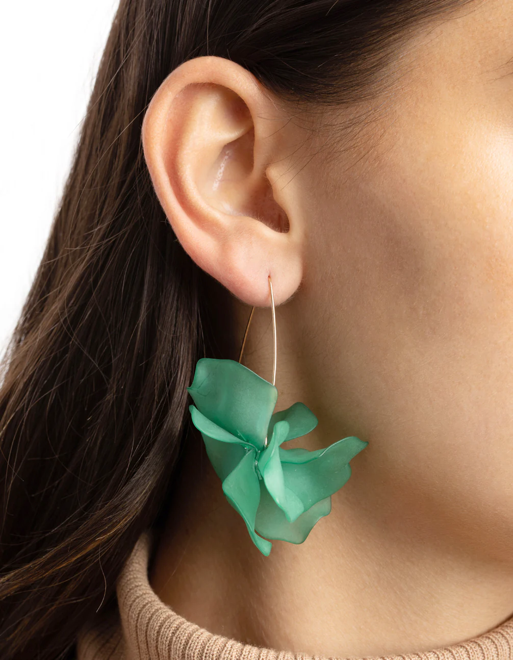 Green Frosted Flower Drop Earrings - Image 2