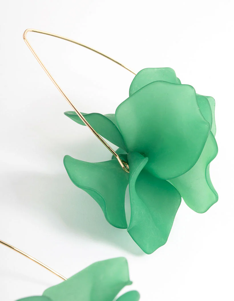 Green Frosted Flower Drop Earrings - Image 4