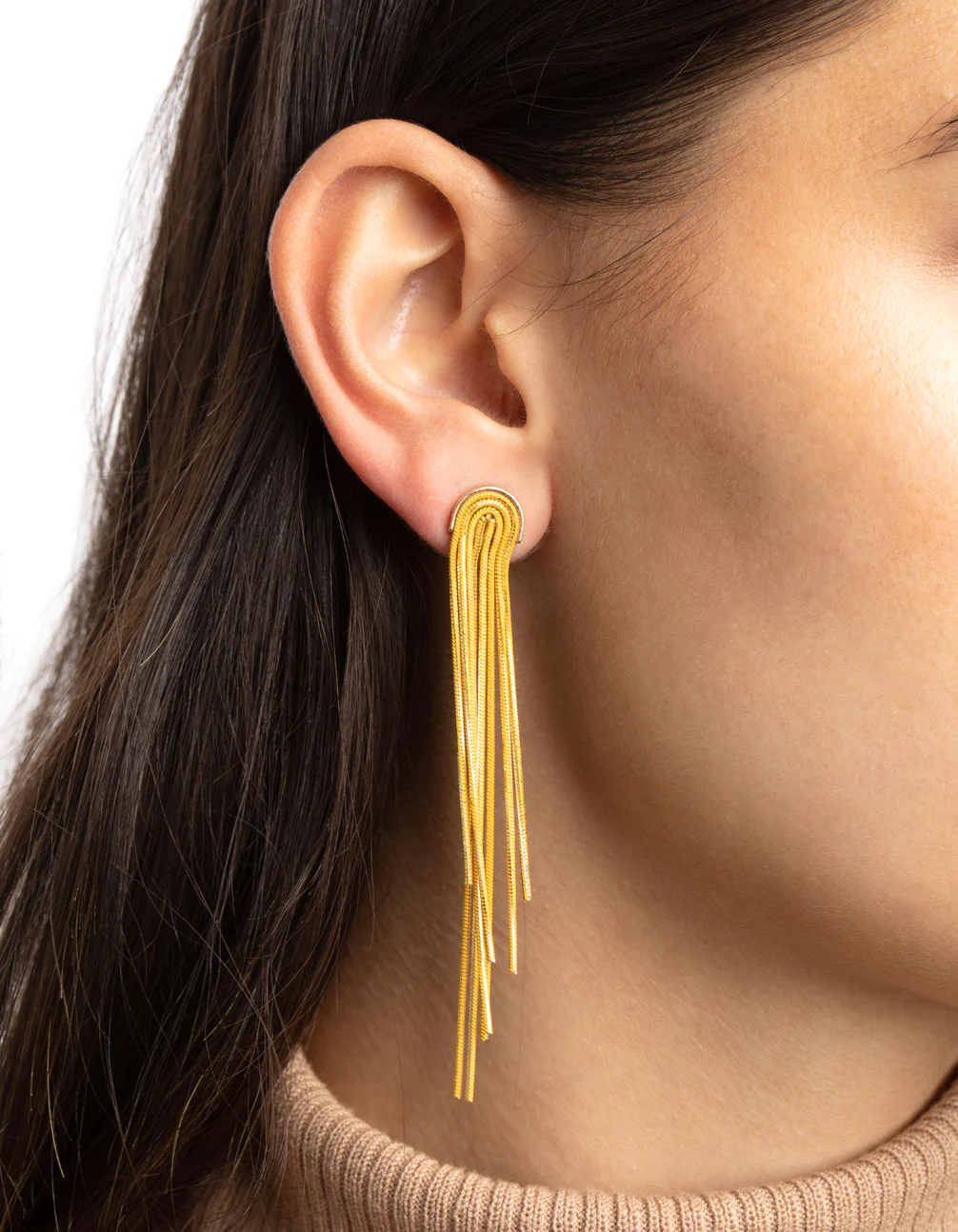 Yellow Waterfall Chain Drop Earrings - Image 2