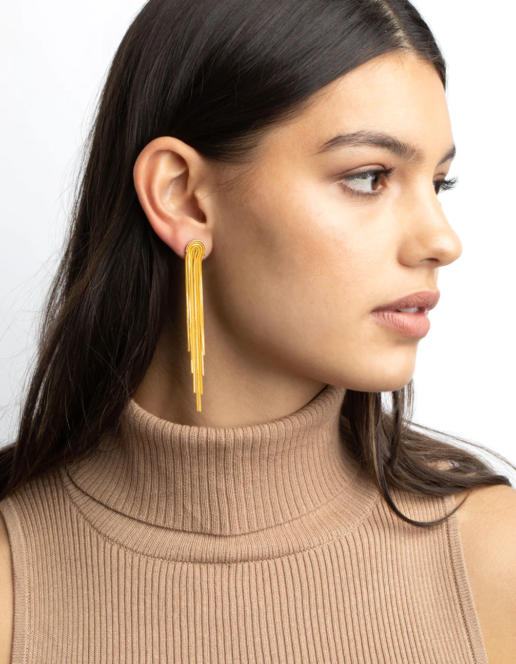 Yellow Waterfall Chain Drop Earrings - Image 5