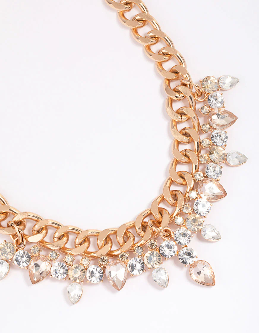 Gold Multi Row Diamante Necklace - Image 2