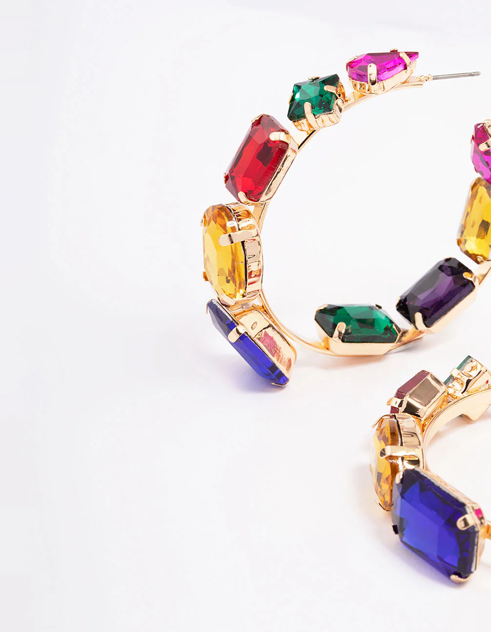 Gold Multi Stone Hoop Earrings - Image 2