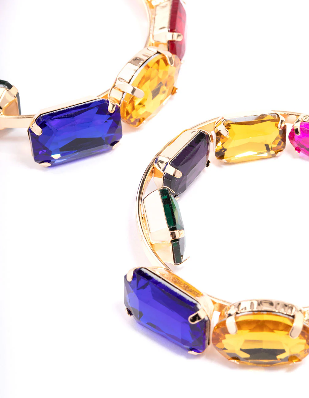 Gold Multi Stone Hoop Earrings - Image 3