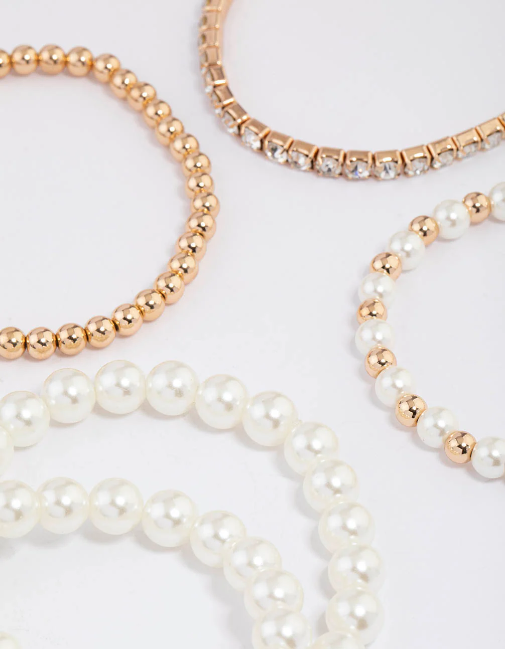 Gold Mixed Diamante Pearl Stretch Bracelet Pack - Image 2