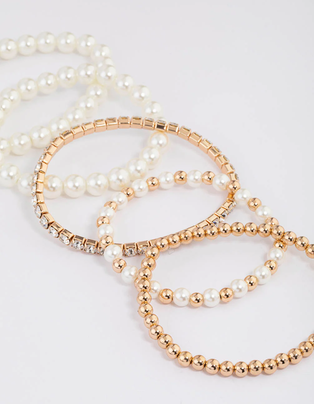Gold Mixed Diamante Pearl Stretch Bracelet Pack - Image 3