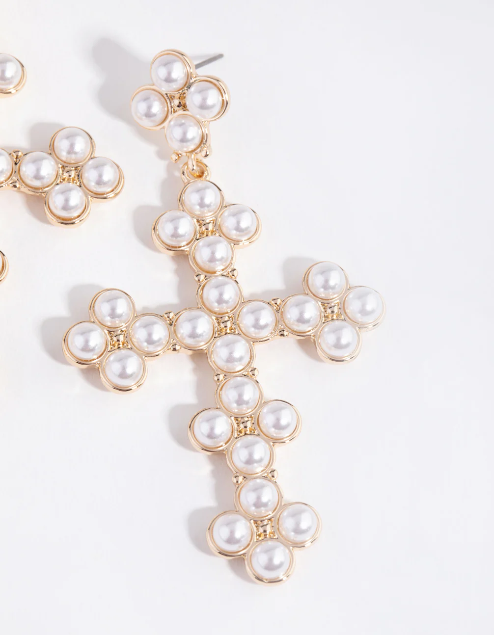 Gold Pearly Cross Earrings - Image 2