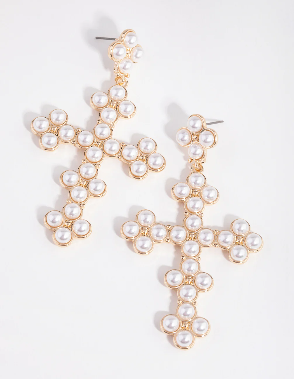Gold Pearly Cross Earrings - Image 4