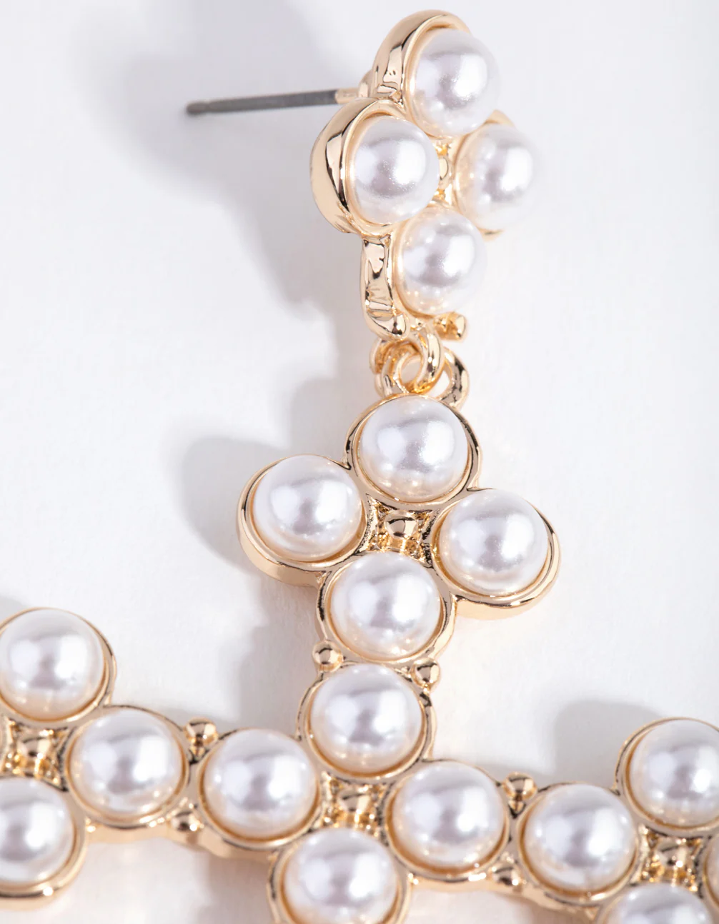 Gold Pearly Cross Earrings - Image 5