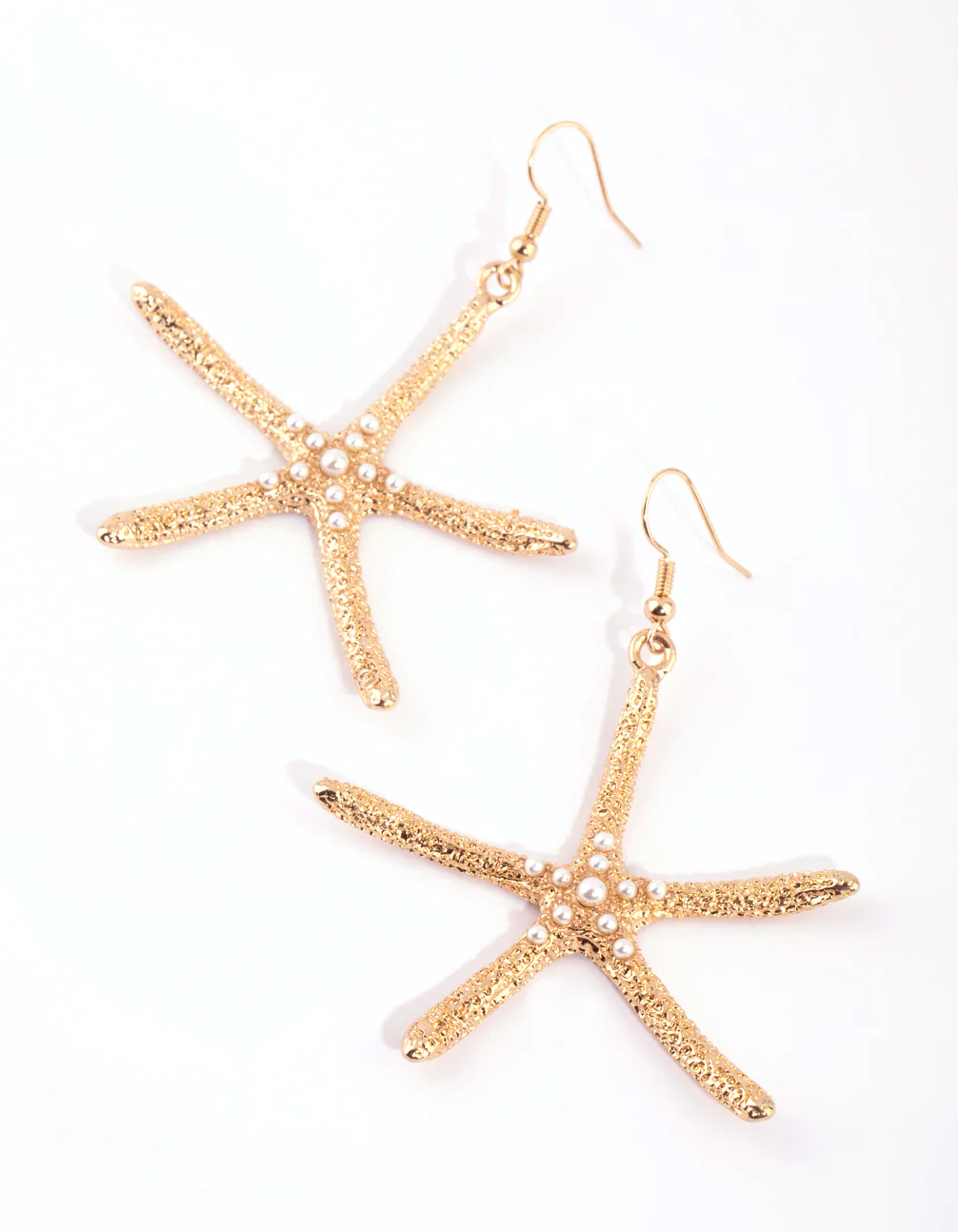 Gold Pearl Starfish Drop Earrings - Image 2