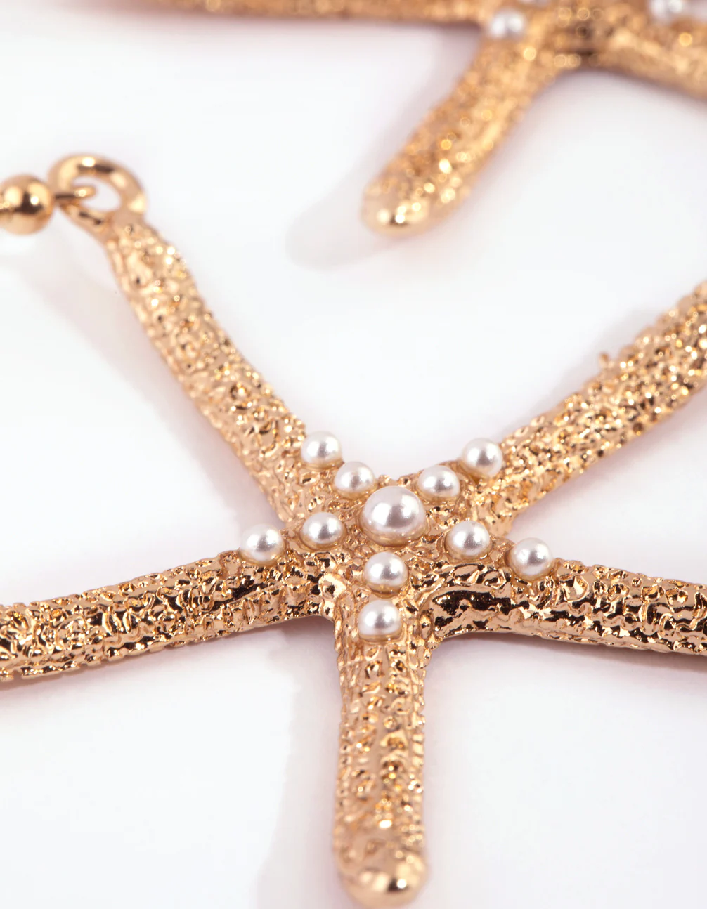 Gold Pearl Starfish Drop Earrings - Image 3